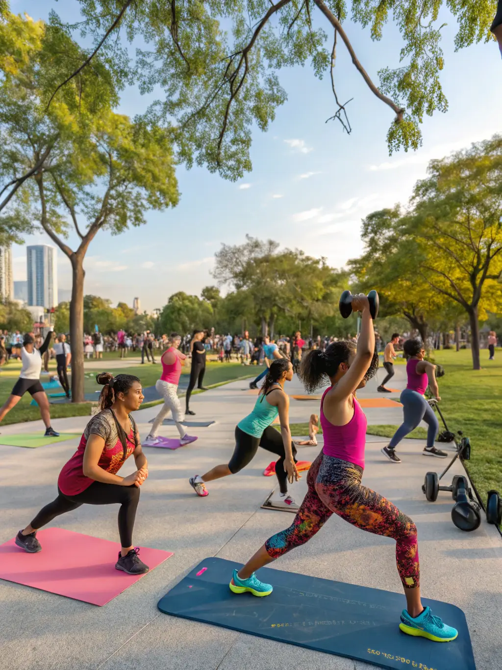 A vibrant and energetic image of people exercising and enjoying healthy food, symbolizing the 'Healthy Body, Healthy Mind' course.