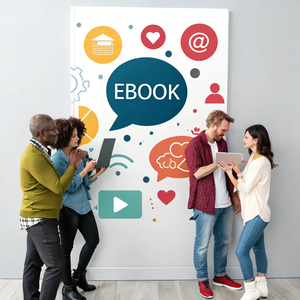 Ebook cover depicting strategies for effective communication within families, set against a backdrop of diverse family members interacting positively.