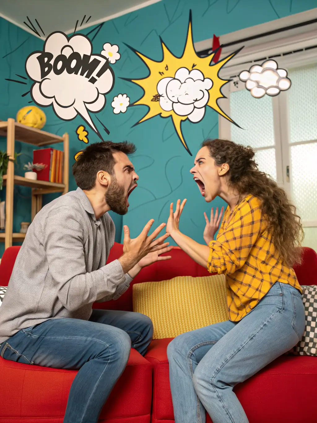 Two people engaged in a heated argument, with visual cues indicating frustration and misunderstanding, representing conflict.