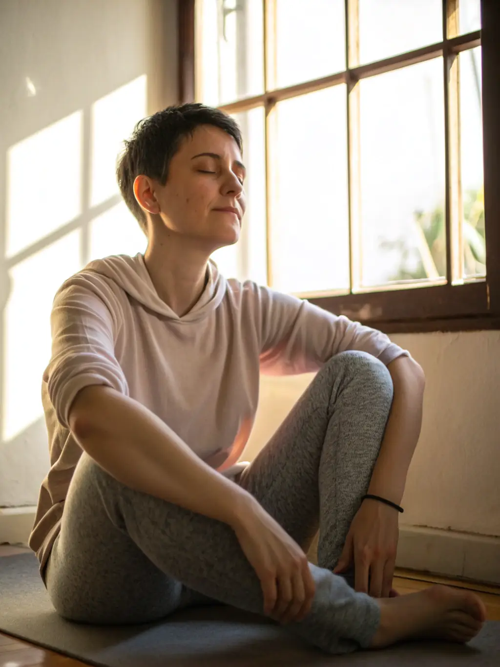 A person looking calm and focused, using techniques learned from a TRUE Advisory workshop to manage stress.