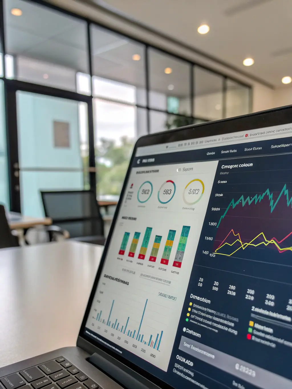 A digital dashboard displaying CRM analytics, with charts showing appointment bookings, conversion rates, and lead qualification metrics. This image will be used to highlight measurable business outcomes.